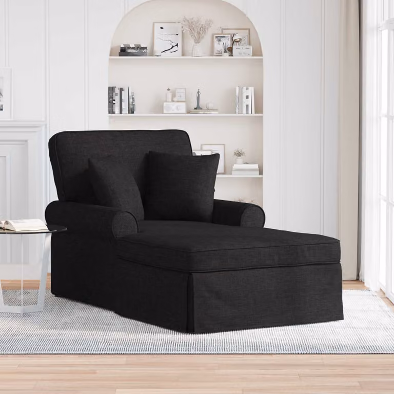 Chaise Longe Moderna vidaXL in Tessuto Nero con Gonna e Cuscini, 3 Pezzi, H: 91 cm, L: 157 cm, P: 91 cm