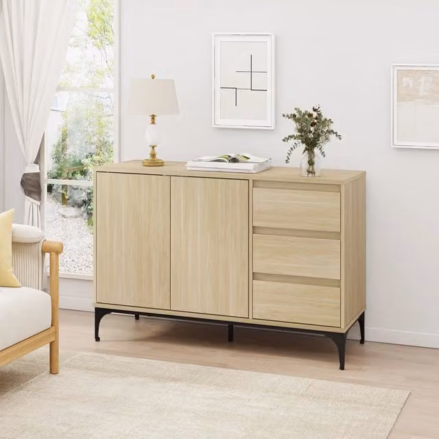 Credenza Bassa Kistiandi en.casa con 2 Ante e 3 Cassetti, L/P/H: 120 x 40 x 76,5 cm