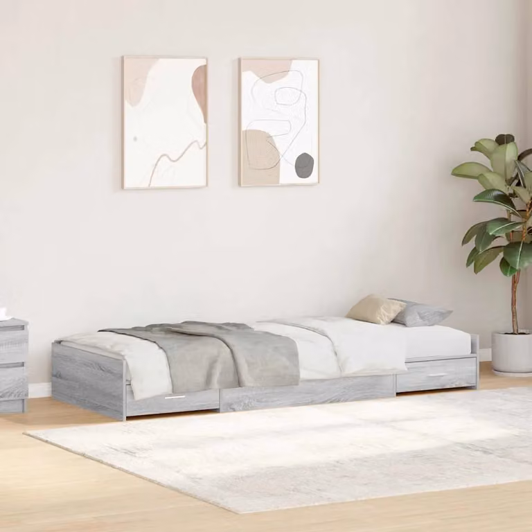 vidaXL Struttura letto moderna con cassetto in legno e MDF, Grigio, L 90 x P 190 cm