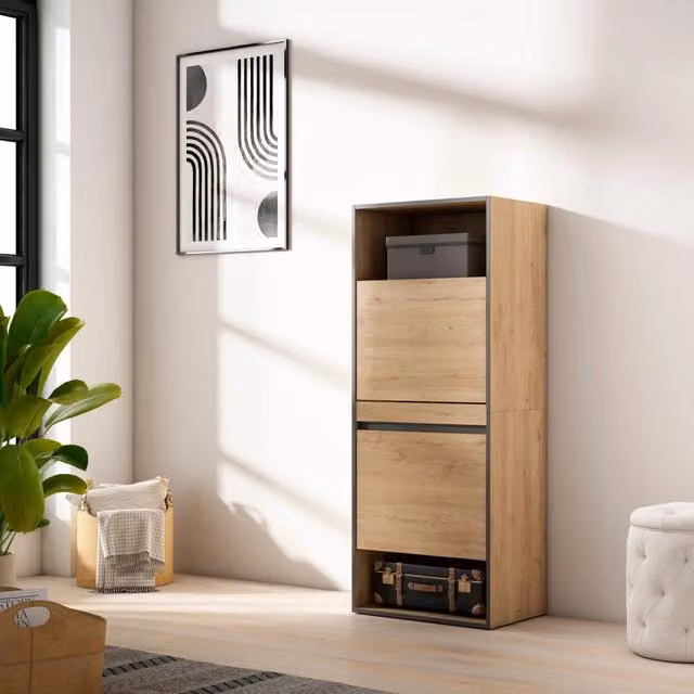 Scarpiera moderna SKRAUT HOME in legno, colore marrone e nero, L: 60 cm, P: 35 cm, H: 145 cm