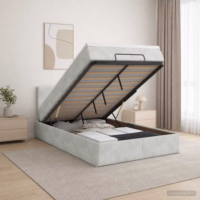 Letto Ottomano con Materasso e Illuminazione LED vidaXL, Grigio e Bianco, L/P/H: 120 x 190 x 88 cm