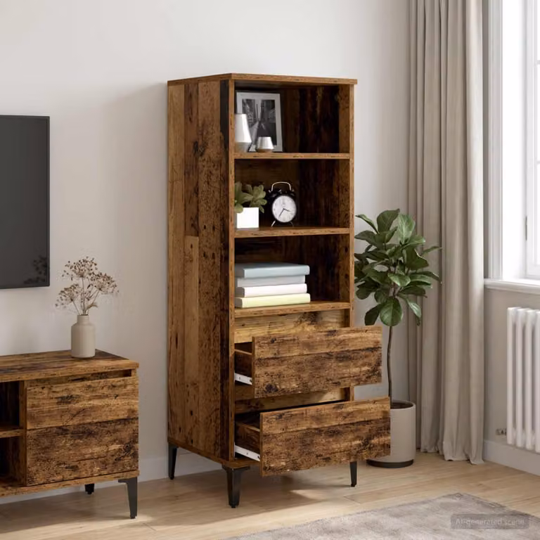 Credenza moderna vidaXL in legno ingegnerizzato e metallo, colore marrone, L 40 cm x P 36 cm x H 110 cm