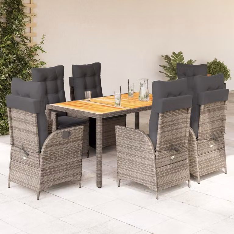 vidaXL Set da Pranzo da Giardino 7 pz in Polyrattan e Legno di Acacia Grigio