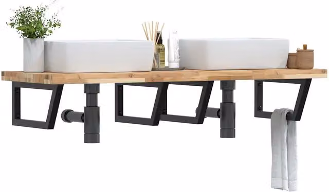 Ripiano a parete per lavabo vidaXL in legno di acacia e metallo nero e marrone