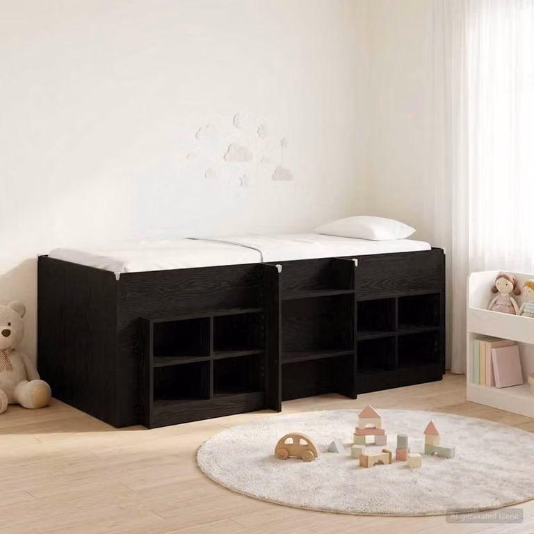 Set di 3 pezzi Letto Loft con Mobile vidaXL in Legno Ingegnerizzato Nero, L/P/H: 200 x 90 x 203 cm
