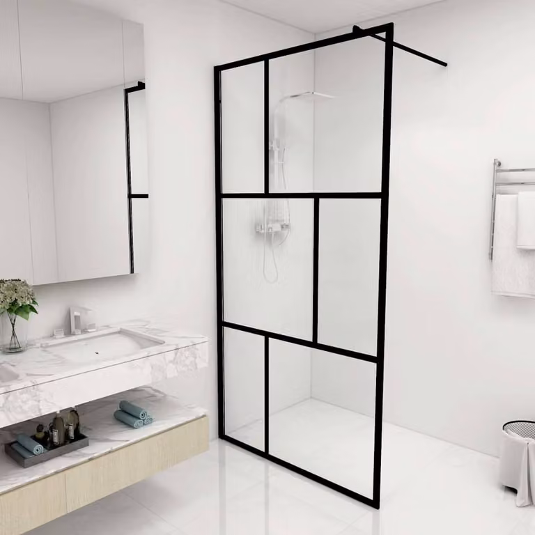 Parete per Doccia Walk-in vidaXL in Vetro Temperato Trasparente con Profilo Nero L: 100 cm, H: 195 cm