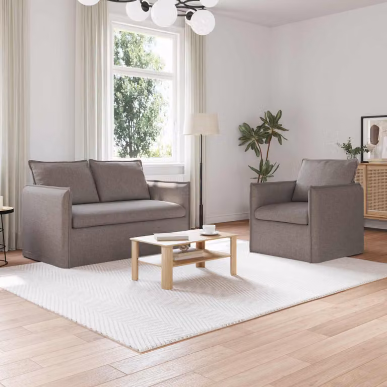 Set di 2 divani moderni vidaXL in tessuto beige o grigio con struttura in metallo e coperture rimovibili