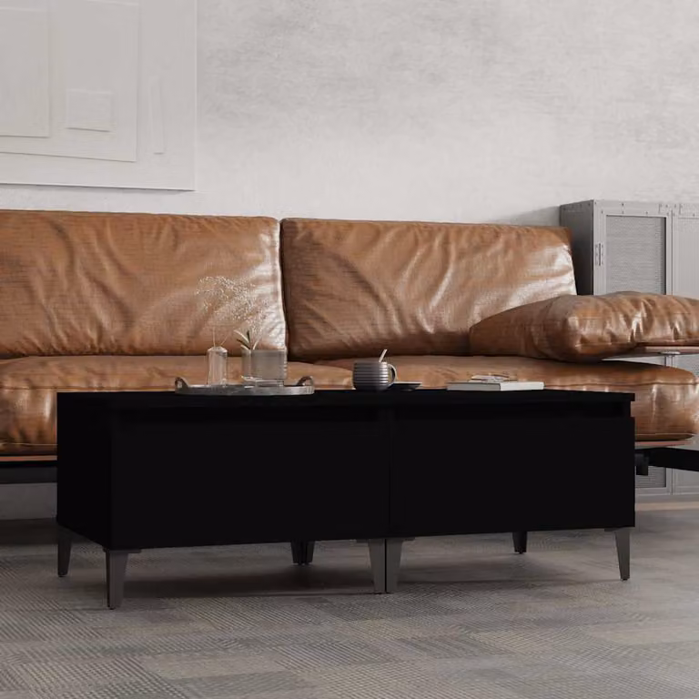 Set di 2 tavolini vidaXL in stile industriale neri con piano in legno e struttura in metallo, L/P/H: 50 x 46 x 35 cm