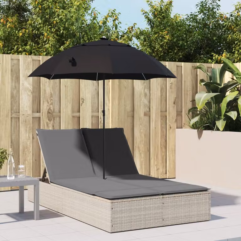 vidaXL Lettino Prendisole in Polyrattan Grigio con Cuscini e Parasole