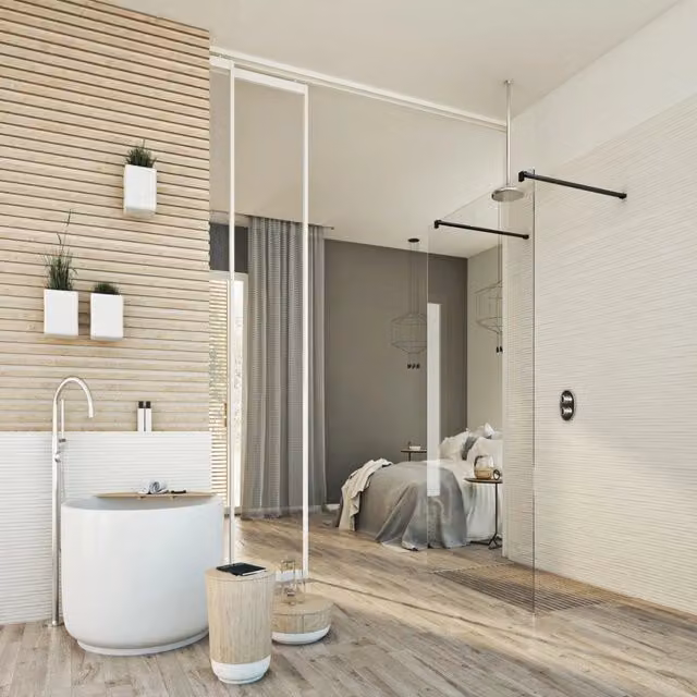 Parete doccia Walk In IDRALITE Black Free in vetro trasparente da 8 mm, L: 75 cm, H: 198 cm