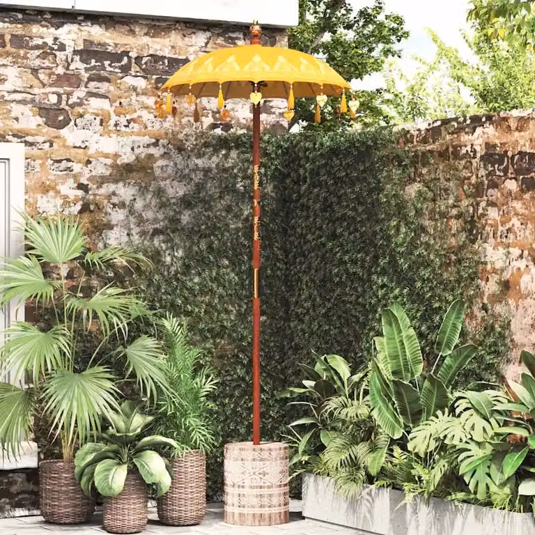 vidaXL Ombrello balinese con base Giallo L/P/H: 95 x 95 x 260 cm