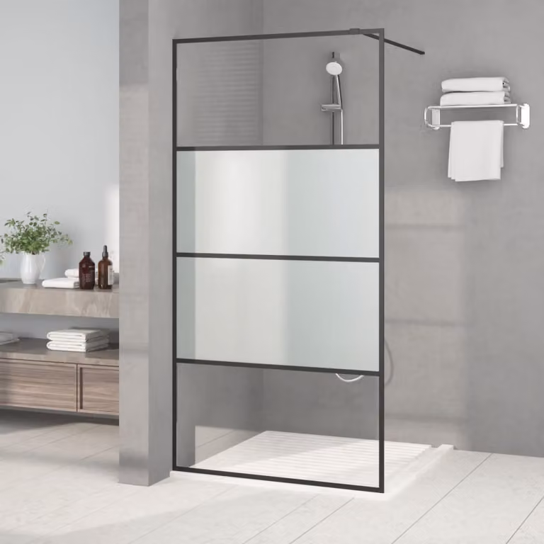 Parete Doccia Walk in vidaXL Nera con Vetro Semi Smerigliato ESG L: 100 cm, H: 195 cm