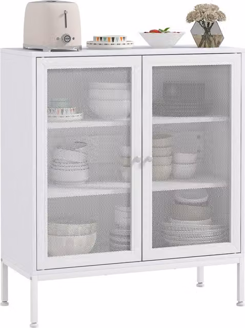 Buffet mobile da cucina HOMCOM bianco con 2 ante a maglia e 3 livelli, L: 80 cm, P: 37 cm, H: 92 cm