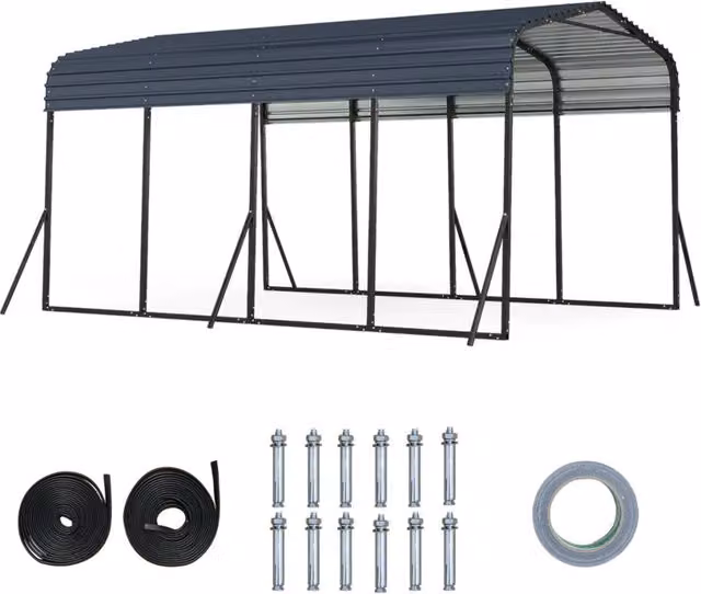 Carport DESIGN IN con tetto rigido e 4 gambe inclinate per SUV ed eventi, Nero