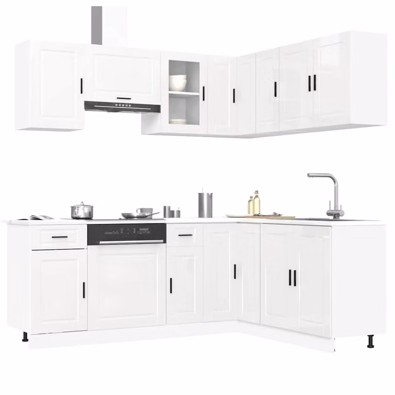 Set di mobili da cucina moderno vidaXL composto da 11 pezzi in bianco lucido con ante a cerniera e cassetti
