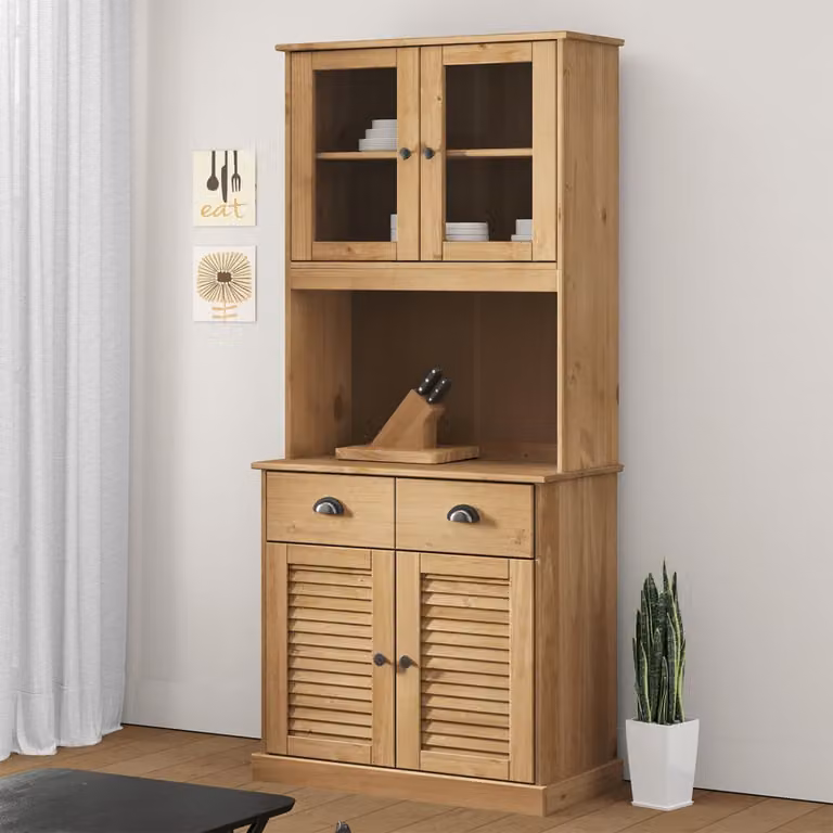 vidaXL Credenza VIGO in legno massello di pino color marrone con ante in vetro e cassetti L: 78 cm, P: 40 cm, H: 175 cm
