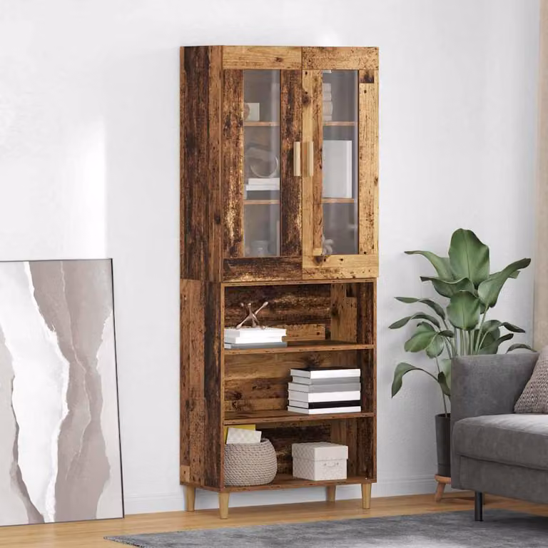 Credenza moderna vidaXL in legno e vetro marrone con ante a battente e ripiani interni L/P/H: 69,5 x 34 x 180 cm