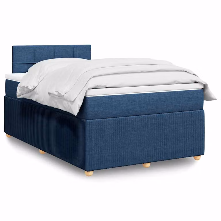 vidaXL Giroletto a Molle Ibrido con Materasso in Tessuto Blu e Bianco L/P/H: 200 x 120 x 25 cm