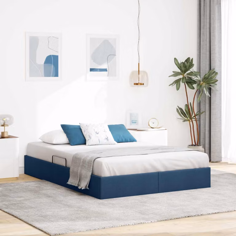 Letto ottomano con contenitore vidaXL in tessuto blu L: 140 cm, P: 190 cm