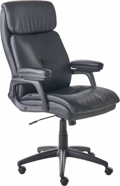 Sedia da ufficio executive BELIANI in ecopelle nera con seduta regolabile, rotazione a 360 gradi e braccioli, L: 66 cm, P: 66 cm, H: 121.5 cm