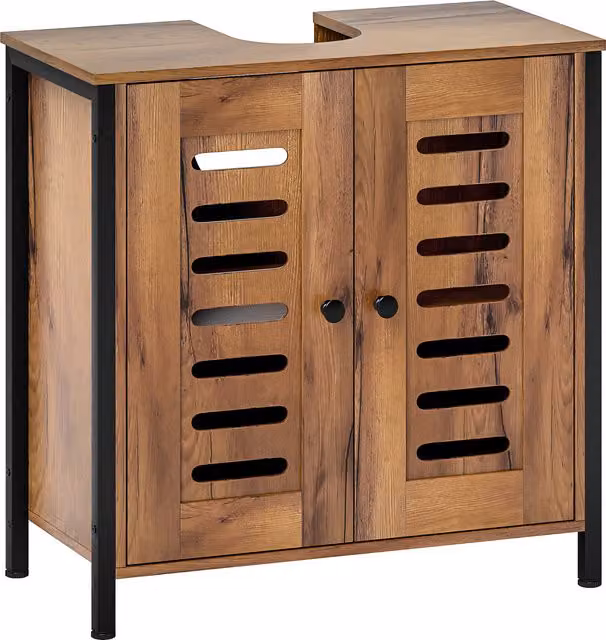 Mobile Sottolavabo HOMCOM con 2 Ante a Doghe e Chiusura Magnetica, Ripiano Regolabile, Marrone Rustico, L: 60 cm, P: 30 cm, H: 60 cm