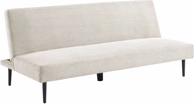Divano letto a 3 posti Sweeek in velluto a coste beige o bianco con struttura in metallo e meccanismo click-clack per soggiorno e camera da letto