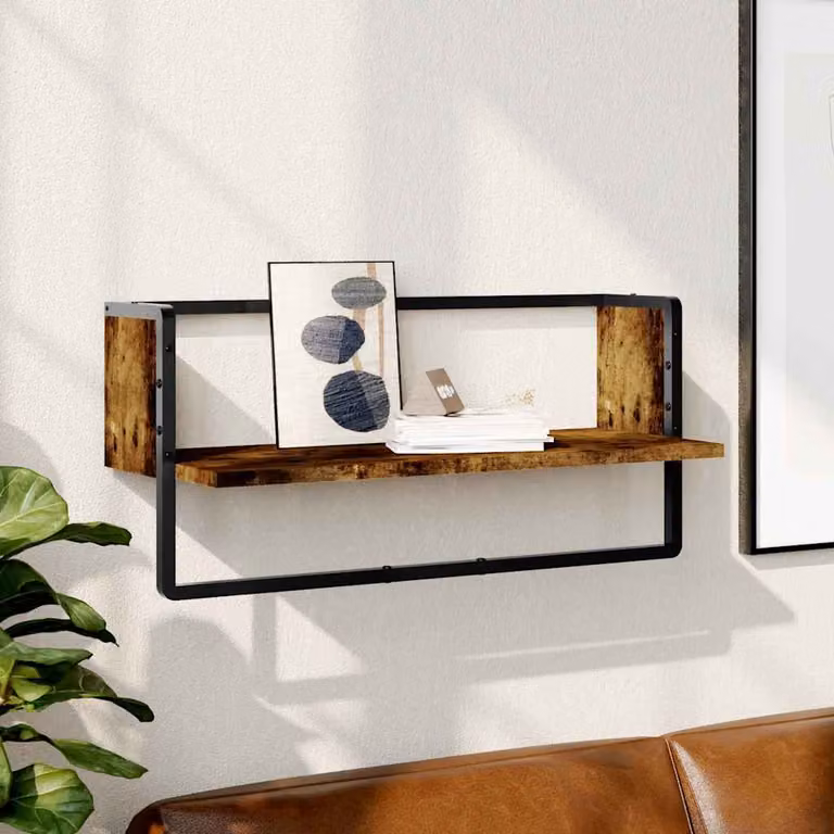 vidaXL Mensola a Parete con Asta in Stile Industriale, Rovere Fumo e Metallo, L 65 x P 25 x H 30 cm