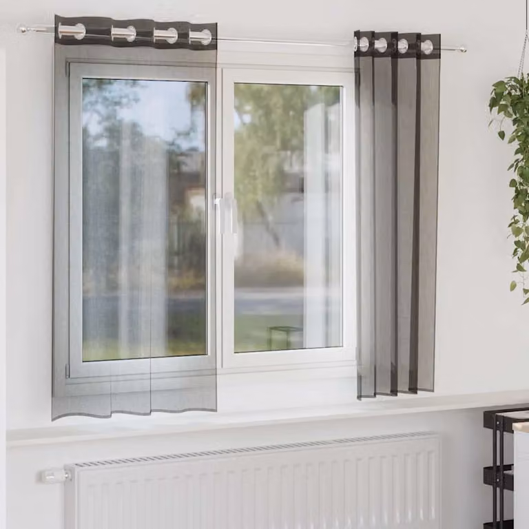 Set di 2 tende in voile semi-trasparenti vidaXL con occhielli, colore nero, L: 140 cm x H: 175 cm