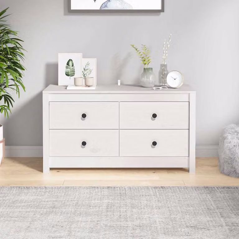 Armadietto a parete vidaXL in legno massello di pino bianco con cassetti e ante, stile rustico, L 100 cm x P 40 cm x H 54 cm