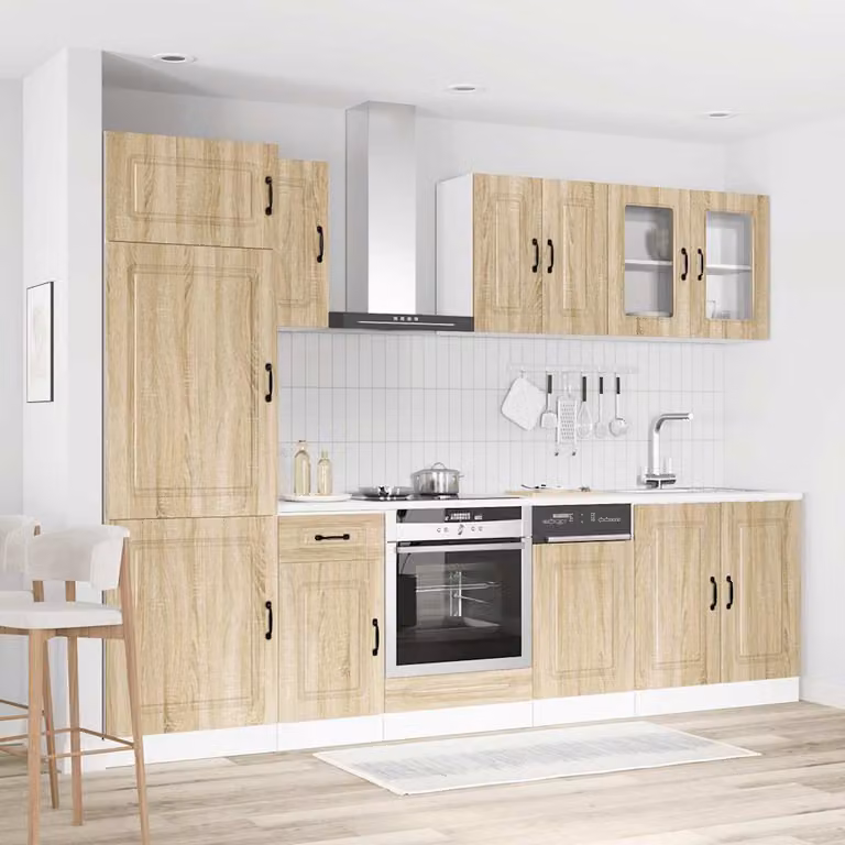 Set di mobili da cucina moderno vidaXL Kalmar composto da 8 pezzi in colorazione marrone con ante in vetro e ripiani interni L/P/H: 207.0 x 60.0 x 57.0 cm
