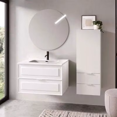 Mobile bagno sospeso Inbagno Matisse bianco opaco con cassetti e ante soft close L: 101 cm