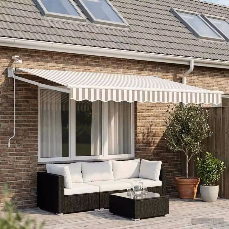 Tettuccio elettrico retrattile con bracci pieghevoli vidaXL in alluminio e poliestere, grigio chiaro e bianco