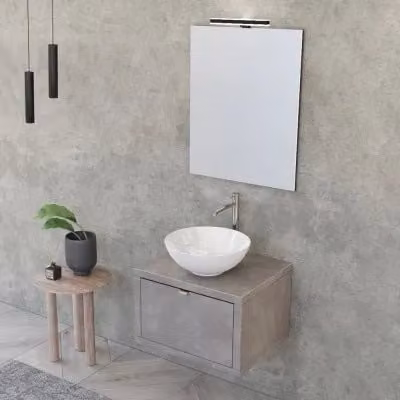 Mobile bagno sospeso INBAGNO grigio con lavabo e specchio con illuminazione LED e ante soft-close L: 60 cm