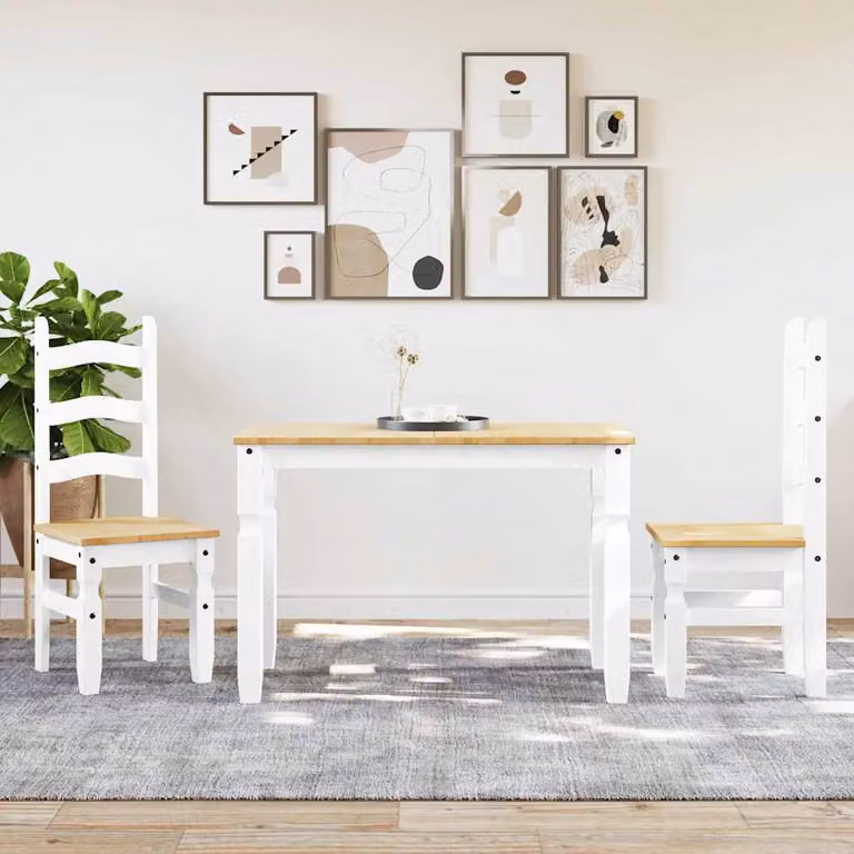 Set da pranzo vidaXL Panama composto da tavolo rettangolare e 3 sedie in legno di pino bianco cerato