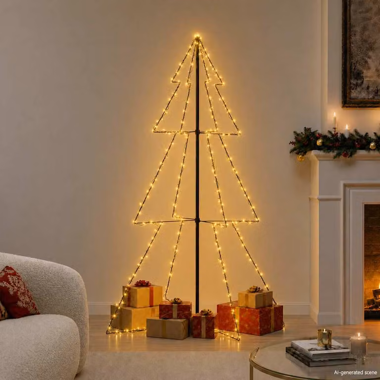 Albero di Natale a cono vidaXL con 240 LED bianco caldo per interni ed esterni, L: 118 cm, H: 180 cm