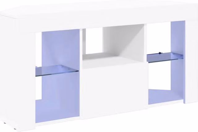 Mobile angolare moderno per TV LED HELLOSHOP26 in legno composito bianco con vani contenitori e illuminazione integrata L/P/H: 100 x 40 x 50 cm