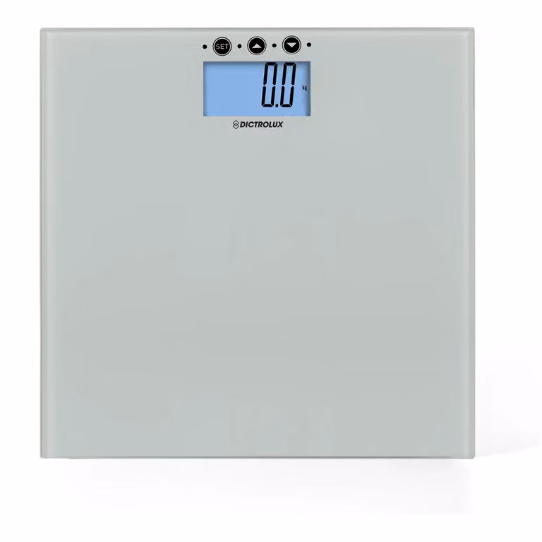 Bilancia Digitale Pesapersone Dictrolux con Display Digitale e Calcolo BMI, Superficie in Vetro, Colore Bianco