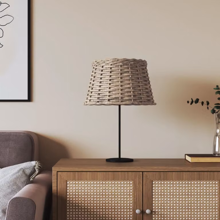 Paralume boho in vimini e metallo marrone vidaXL, forma a cono per lampadine E27, Ø 38 x 23 cm