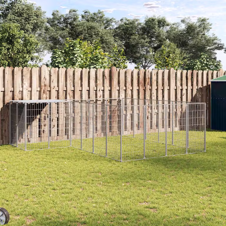 vidaXL Gabbia per Cani in Acciaio Grigio Argento con Superficie di 8,47 m²