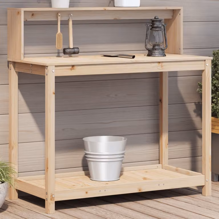 vidaXL Tavolo da Giardino in Legno di Pino Massello con Ripiani, Stile Rustico, Marrone/Beige, L 108 cm x P 50 cm x H 109,5 cm