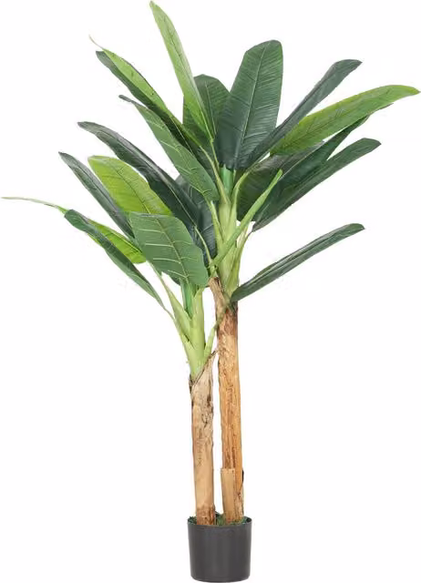 Pianta Artificiale Albero di Banano HOMCOM Verde con Vaso e 2 Tronchi, Altezza: 150 cm