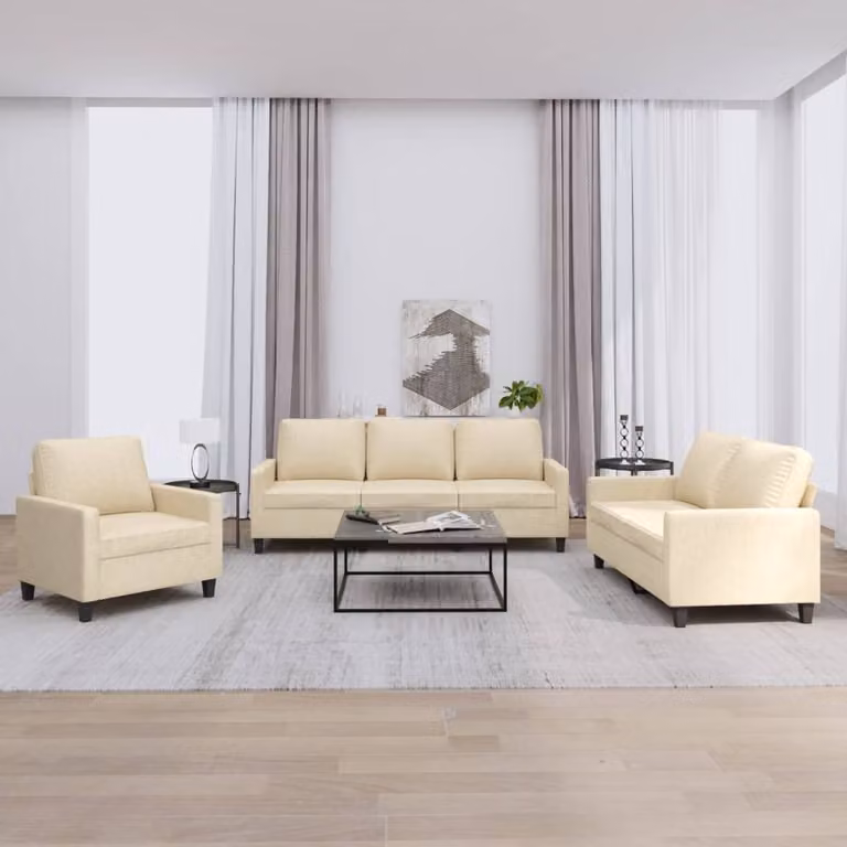 Set di divani 3 pezzi vidaXL in tessuto beige con cuscini per soggiorno