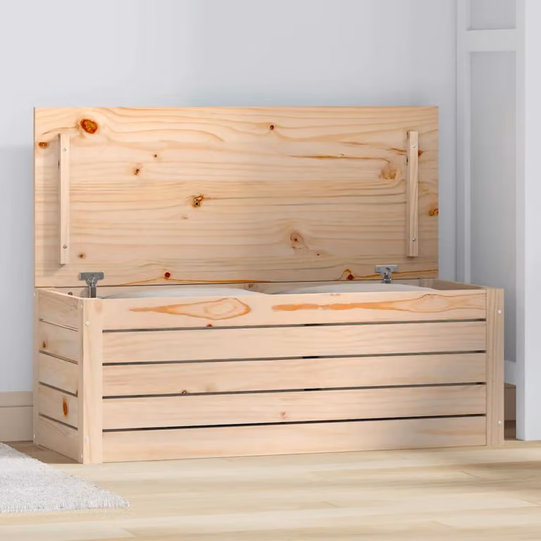 Contenitore portaoggetti vidaXL in legno massello di pino, stile rustico, marrone/beige, L 89 cm x P 36,5 cm x H 33 cm