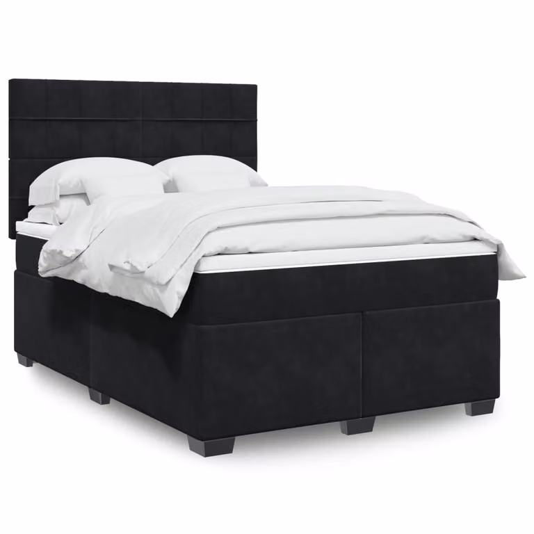 vidaXL Giroletto a Molle con Materasso Ibrido in Velluto Nero L/P/H: 140 x 190 cm