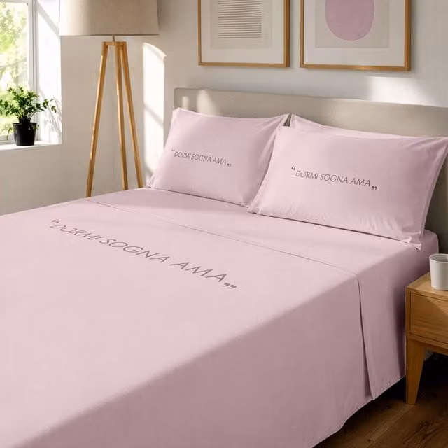 Completo letto matrimoniale KASANOVA in cotone Quotes malva 160x200 cm