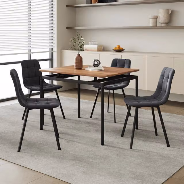 Set da Pranzo Hemnes en.casa con Tavolo Rettangolare e 4 Sedie in Velluto Grigio Scuro L: 100 cm, P: 60 cm, H: 75 cm