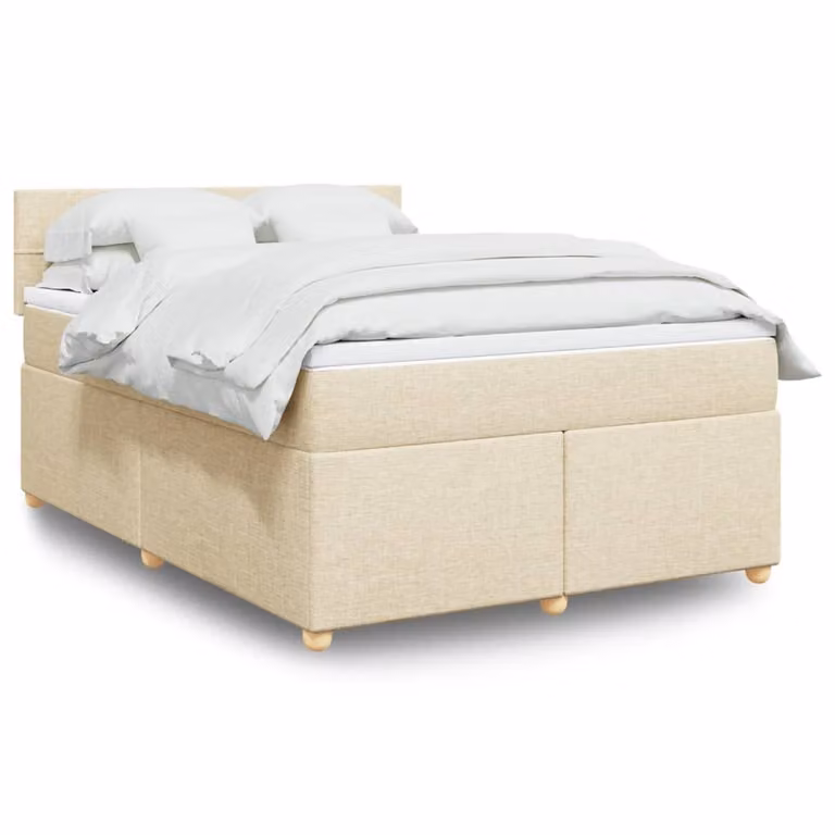 vidaXL Giroletto a Molle Ibrido con Materasso in Tessuto Beige e Bianco, L/P: 140 x 190 cm