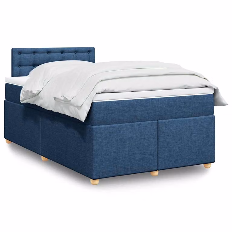 vidaXL Giroletto a Molle con Materasso Ibrido in Tessuto Blu e Bianco L/P/H: 120 x 200 cm