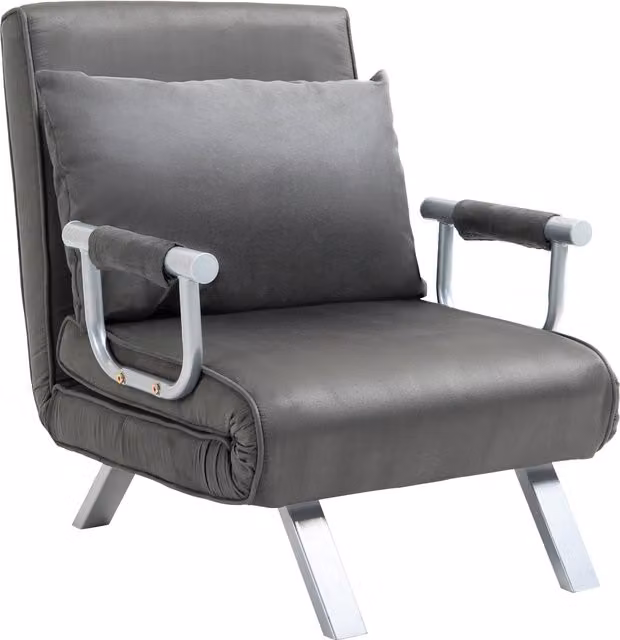 Poltrona Letto Moderna 2 in 1 HOMCOM con Schienale Inclinabile in 5 Posizioni, Grigio, L/P/H: 65 x 69 x 80 cm