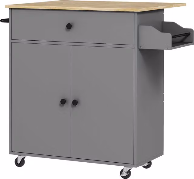 Isola da cucina HOMCOM con rotelle, cassetto, ripiano regolabile e porta asciugamani, Grigio